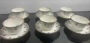 Set Of 6 Antique Royal Worcester Gold Rimmed Bouillon Cup and Saucers RW251 - Picture 1 of 9