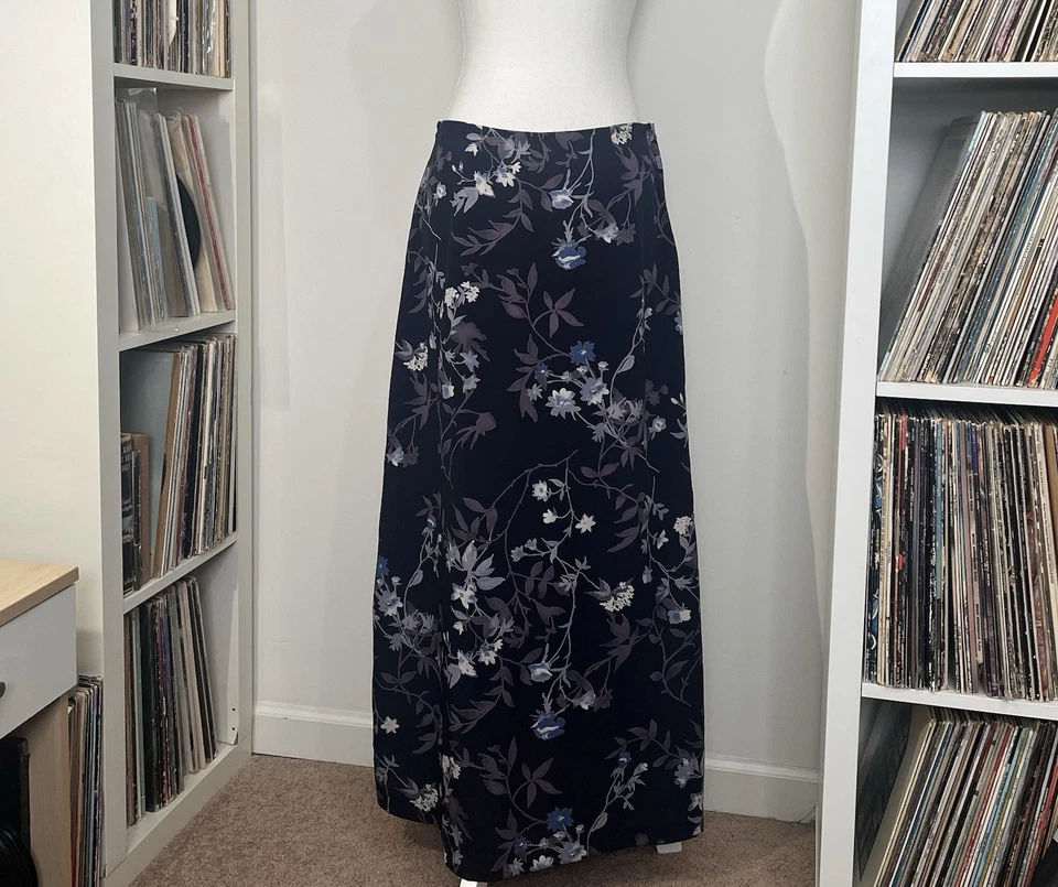 Maxi Falda Vintage Años 90’s Envoltura Azul Moody Estampado Floral Malla Abertura Lateral Para Mujer’s 8 Foto 1 de 4