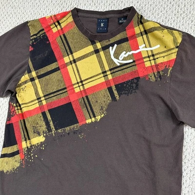 Camisa Karl Kani Dorada Para Hombres XL Marrón Estampado a Cuadros Cuello Redondo Informal Hip Hop Años 90 Y2K Foto 1 de 4