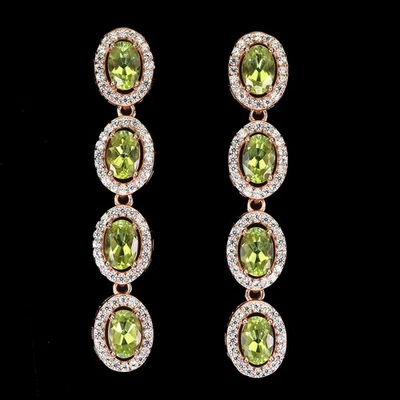 925 Sterling Silver Earrings Oval Peridot 6x4mm Natural Gemstone Jewelry - Image 1 of 4