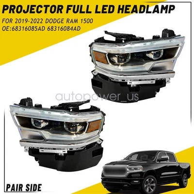 Pair LH+RH Full LED Headlight for 2019-2022 Dodge Ram 1500 Projector 68316085AD - Image 1 of 4