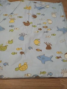 Home Collection Fish Under The Sea Full Bed Flat Sheet Blue Organic Cotton - Picture 1 of 3