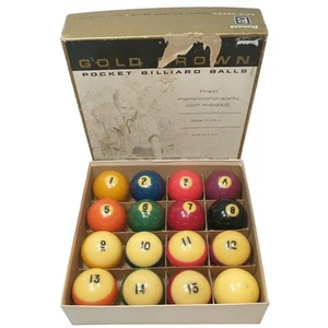 Brunswick Gold Crown Pool Pocket biliardo palline fusione fenolica 2-10-5 USA vintage - Foto 1 di 12