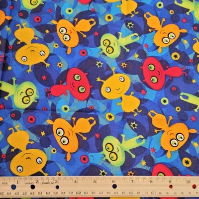 Cotton Fabric Colorful Aliens Stars Blue Space Print 18" x  44" Hancock Fabrics - Image 1 of 4