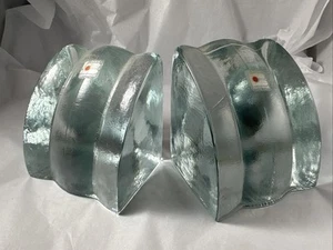 Vintage Blenko Ice Block Waterfall MCM Art Glass Clear Bookends - Picture 1 of 7