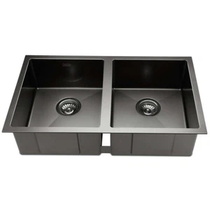 770*450*205mm Hunter Black Stainless Steel Basin Double Bowl Kitchen Sink - Picture 1 of 6