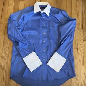 Donald J Trump Dress Shirt Mens 17 34/35 Signature Collection French Cuff Blue - Picture 1 of 3