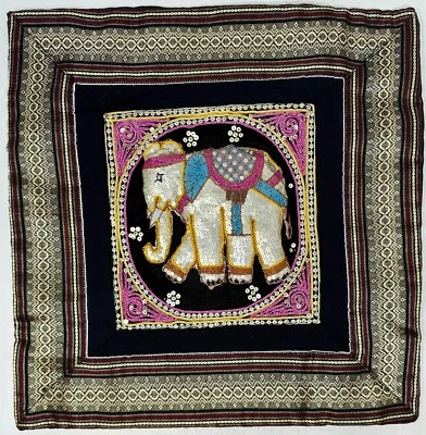 Funda de almohada Tailandia seda y lentejuelas rosa y negro elefante 16 X 16 pulgadas Tailandés Foto 1 de 3