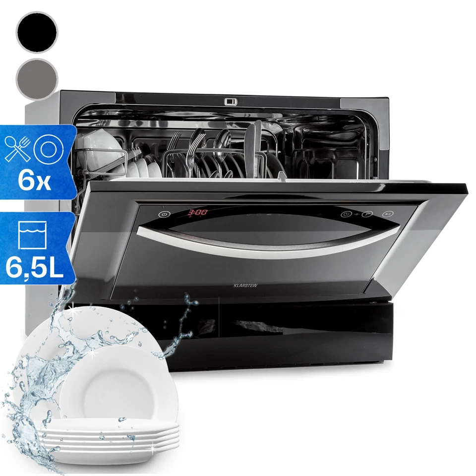 Lavavajillas independiente luz UV lavavajillas 6 programas frontal cristal negro - Imagen 1 de 4
