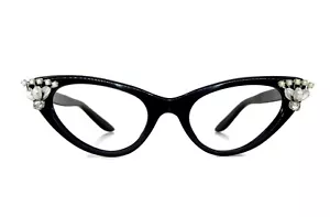 Vintage 50s Cat eye Glasses Eyeglasses or Sunglasses With Rhinestones and Pearls - Picture 1 of 10
