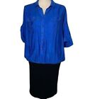 Express Womens Blouson Dress Blue Black Pockets Satin Knit  L New