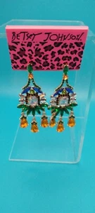 Vintage Betsy Johnson Chandelier Earrings, Multi-Color, 2.5" - Picture 1 of 5