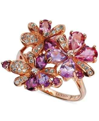 LeVian 14K Rose Gold Floral Purple Lilac Amethyst Topz Pink Cocktail Ring Size 7 - Image 1 of 4