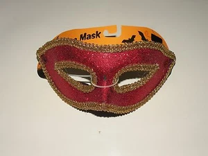 Adult Masquerade Halloween Mask Red Glitter & Gold Trim Dress Costume Accessory - Picture 1 of 2