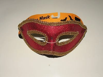 Adult Masquerade Halloween Mask Red Glitter & Gold Trim Dress Costume Accessory - Image 1 of 2