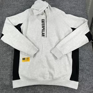 CAT Caterpillar Hoodie Sweatshirt Mens 2XL XXL Gray 1/4 Zip Long Sleeve Work New - Picture 1 of 14