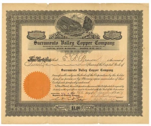 Compagnia di rame Valle Sacramento. Certificato Stock. Territorio dell'Arizona. 1917 - Foto 1 di 1