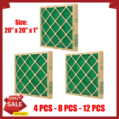 12 Pack Flanders Precisionaire Nested Glass Air Filter - 20" x 20" x 1", Green