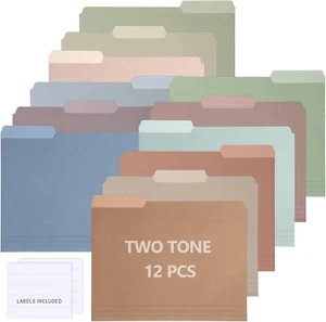 12 Pcs Two Tone Colored File Folders 1/3 Cut Tab Letter Size Manila File Folder - Picture 1 of 12