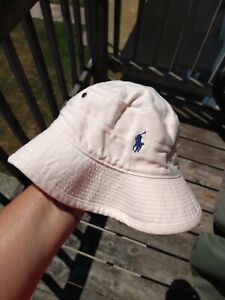Ralph Lauren Polo Bucket White Hat Cap Blue Pony Size Large