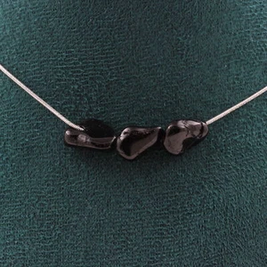 Collier 3 perles Tourmaline Schorl du Brésil Chaine en acier collier femmes, ho - Picture 1 of 6