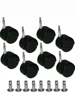 8 X Twin Wheels Castors Feet & Inserts- For Divan Bed Base Sofa Office Chair - Picture 1 of 4