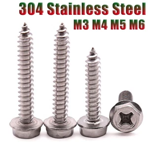 Phillips Hex Washer Head Self Tapping Screws A2 304 Stainless Steel M3 M4 M5 M6 - Picture 1 of 8