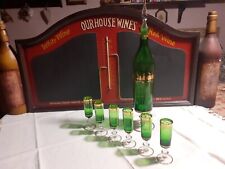 Servizio Bicchieri Vintage '50-'60 Cristallo Verde Bottiglia+ 6 Bicchierini