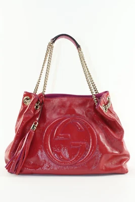Gucci Patent Pink Soho Fringe Tassel Chain Tote 2way Fuchsia  1GK0104K - Image 1 of 4