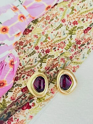 Pendientes Christian Dior Vintage Años 80 Cristal Amatista Corazón Triángulo Ovalado Clip Foto 1 de 4