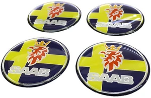 Saab Sweden Self Adhesive Set of 4 Gel Wheel Centres Choice of Sizes - Picture 1 of 1