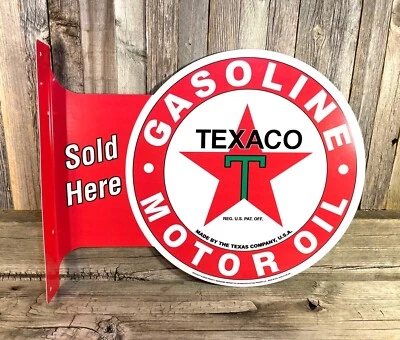 Placa de metal Texaco gasolina óleo grande flange lata vintage garagem homem caverna nova - Imagem 1 de 3