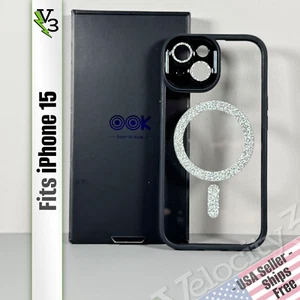 Case for iPhone 15 - Clear/Black | Diamond Glitter | Lens Protection | Magnetic - Picture 1 of 16