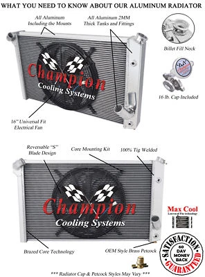 Chevrolet Corvette 1973 1974 1975 1976 4 filas radiador avanzado con ventilador de 16" Foto 1 de 4