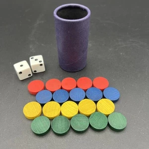 VTG Milton Bradley Parcheesi Wood Pawns Dice Shaker Replacement Pieces Full Set - Picture 1 of 2