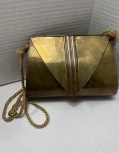 Vintage Kissen Umschlag Geldbörse-Kupfer & Messing-Seilriemen-Art Deco Metall Handtasche - Bild 1 von 14