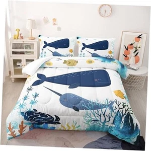 Cartoon Whale Bedding Comforter Set for Kids Twin Cartoon Whales and Turtles - Picture 1 of 7