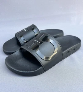 Ferragamo Men's Groove Comfortable Slide Sandals Black 8 US Size - Picture 1 of 13