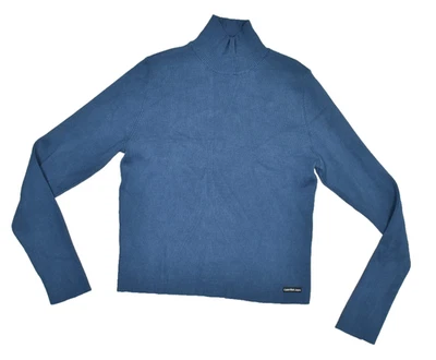 Pantalones de mezclilla para mujer Calvin Klein azul acanalados cuello alto talla regular L Foto 1 de 4