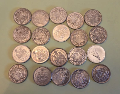 Roll of 20 $10 Face 80% Silver Canadian Half Dollars Coins 1950s to 1967 - Image 1 of 4