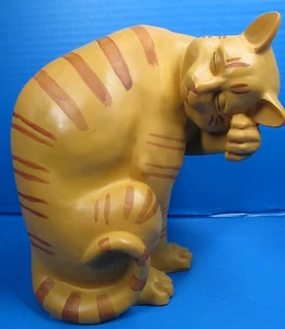 Vintage Resin Ginger Orange Tabby Cat Washing Figurine Figure 10" Unbranded - Picture 1 of 9