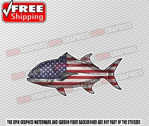 Giant Trevally Fish USA Flag Patriotic Decal Sticker Car Boat Wall Fishing A - Bild 1 von 2