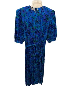 Vintage Adriana Papell Dress 100% Silk Gorgeous Floral Print Size 12 80s - Picture 1 of 9