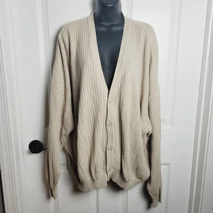 St Croix Knits Sweater Cardigan 3X Beige Ribbed Cotton Boxy Grandpa 90s USA - Picture 1 of 8