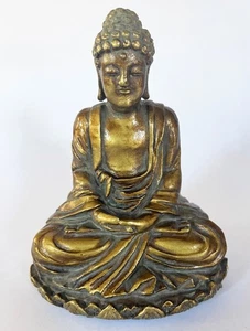 Vintage 5" Thai Seated Buddha Statue, Gold Gilt Painted Resin - Bild 1 von 5