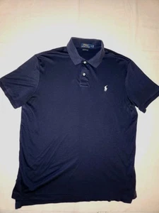 Ralph Lauren Polo Shirt Men sz L Blue Shirt White Pony Pima Cotton Soft Touch - Picture 1 of 18