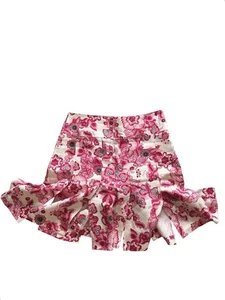 Burberry pink white floral linen A line mini knee pleated panel slits skirt UK10 - Picture 1 of 14