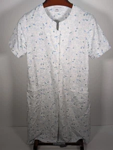 Miss Elaine Short Sleeve Button Front Nightgown Size Medium Blue & White Floral  - Picture 1 of 8