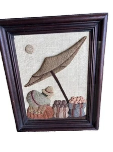 Vintage Bolivien Stoffkunst gerahmt Norberto Tino Kartoffeln Bauer 3D Kunst Sackleinen - Bild 1 von 11