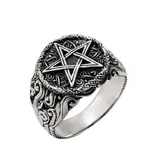 Signet Ring Sterling Silver Chunky Goth Fire Pentacle Pentagram - 81stgeneration